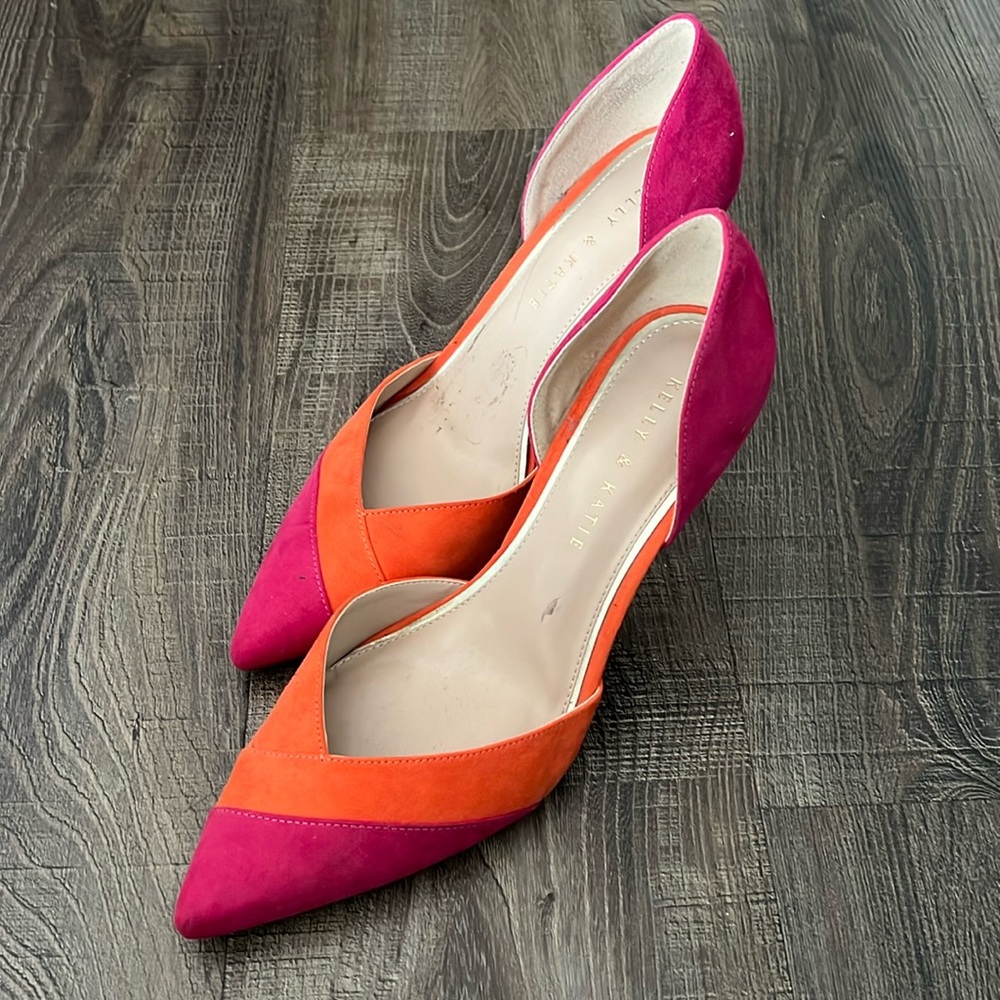 Kellie and Katie orange and pink color block high heels